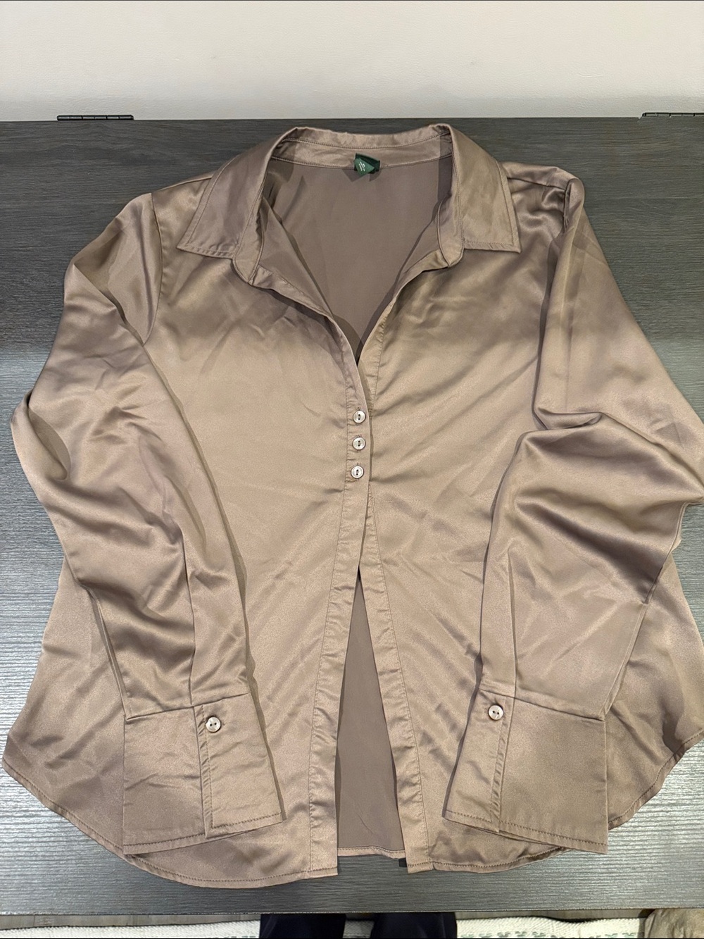 Satin Split Front Wild Fable Button-Front Blouse in Taupe
